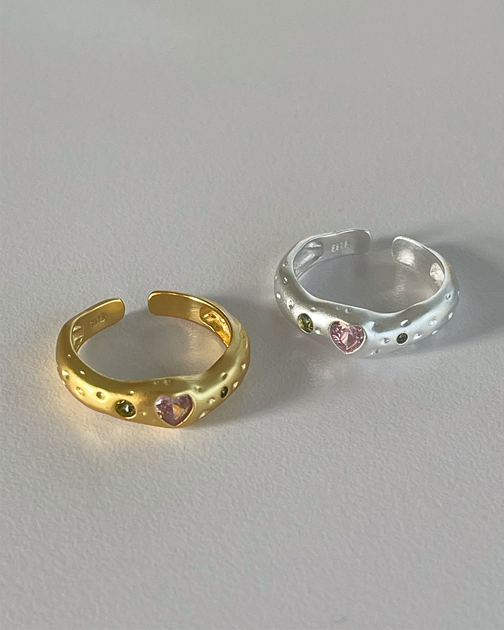 [92.5 silver] 어글리 하트 큐빅 오픈 반지 (2color) 엣더룸